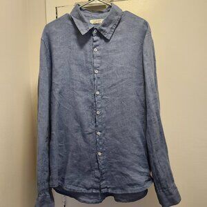 Davide Neri Men’s Long Sleeve Shirt – Size M – 100% Linen – Blue – Made in Italy